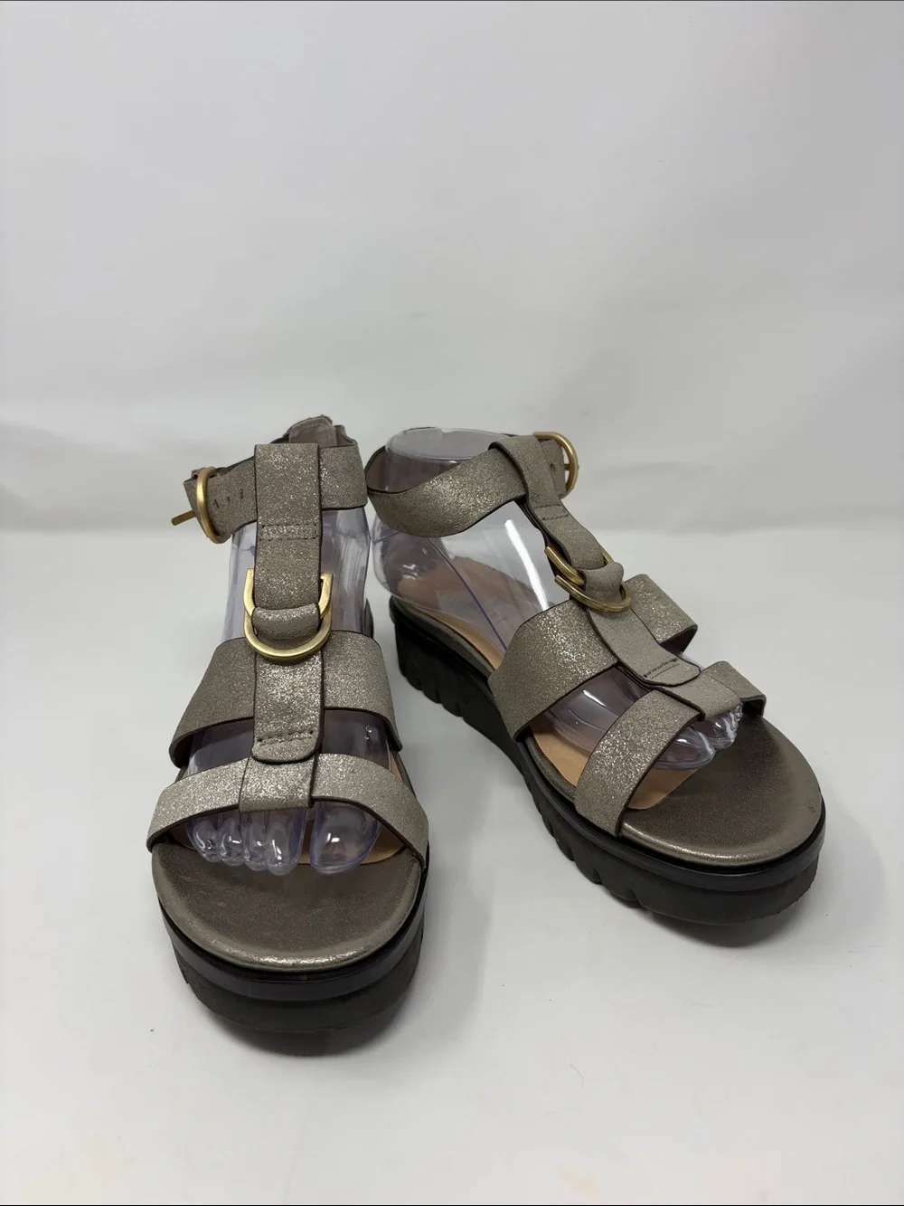 Naked Feet Chunky Metallic Pewter Gladiator Sandals Size 9 Excellent Condition